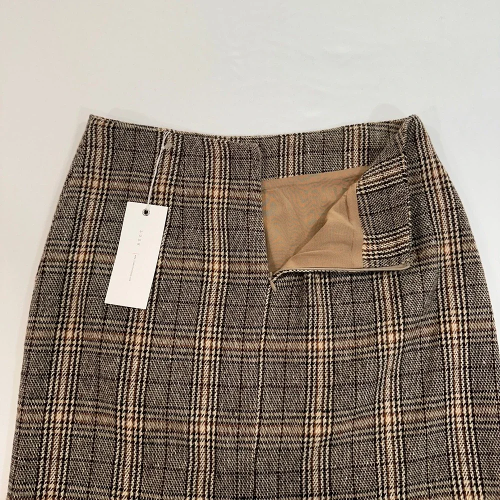 Lush Plaid Mini Skirt Women‎ Size S Brown Tan Front Slit NWT | Dark Academia